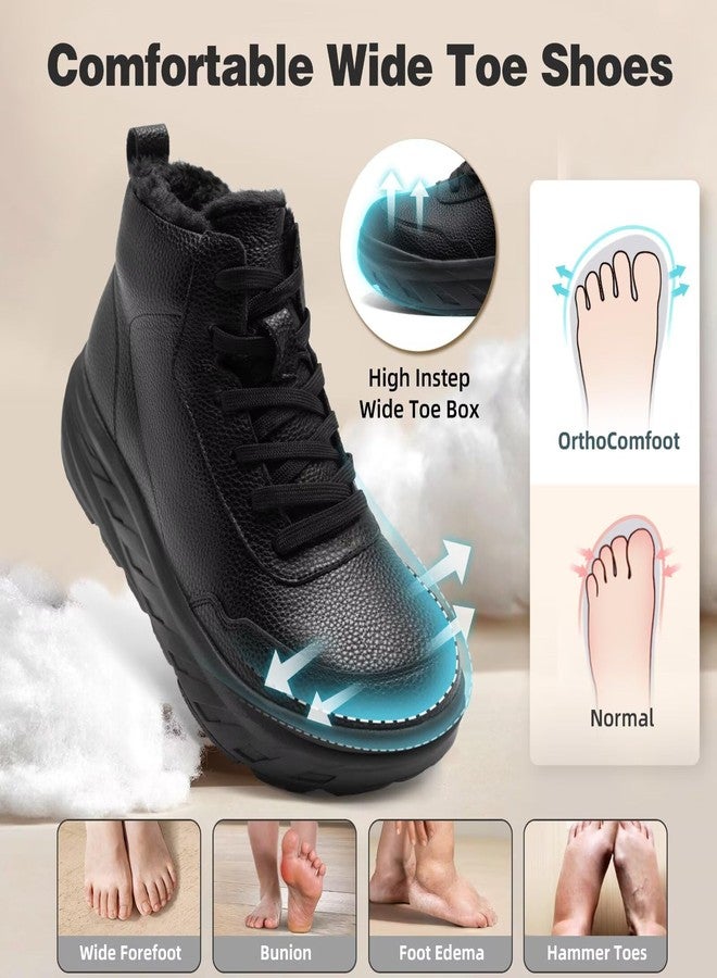 OrthoComfoot Women's Orthopedic Diabetic Wide Leather Winter Ankle Boots: Casual Plantar Fasciitis Orthotic Arch Support Bunions Recovery Oxford Boots,Waterproof Warm Heel Pain Relief Walking Shoes Black Size 9.5 - Image 2